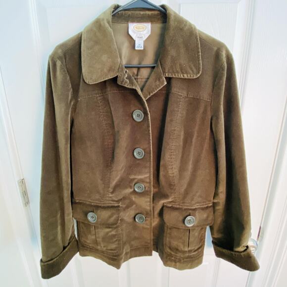 Talbots Jacket Womens 14 Olive Green Corduroy Stretch Button Front Pockets Fall - Picture 1 of 5